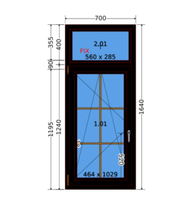 Window Tilt and Turn Timeless Gold Muntin Type B – 700 x 1640 – Dark Brown
