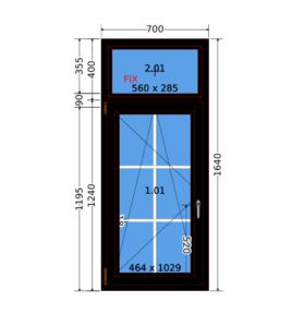 Windows Tilt and Turn Timeless White Muntin Type B – 700 x 1640 – Dark Brown